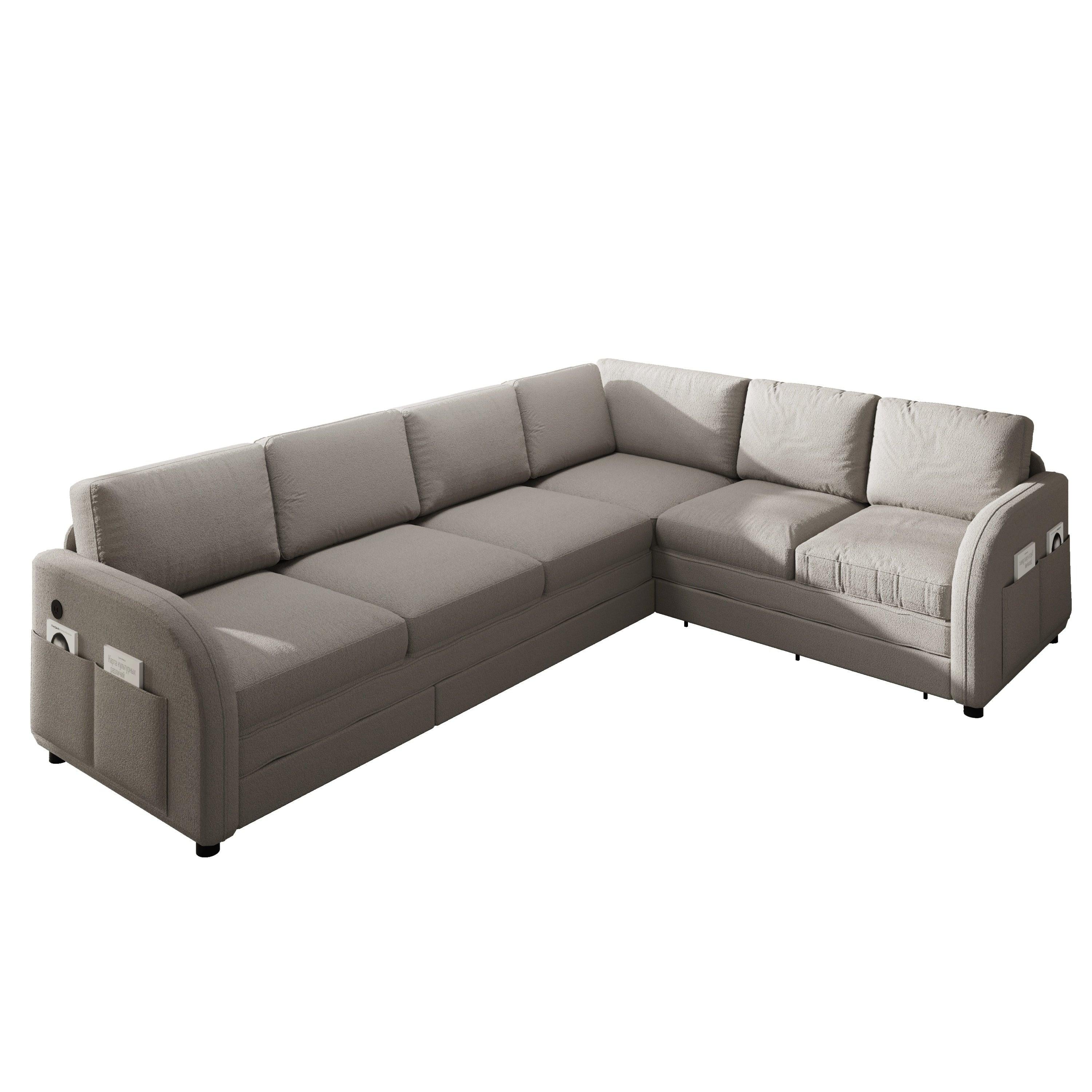 L-Shaped Sofa with Pull-Out Bed and USB Port.