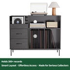 Eco-Friendly Record Player Stand - Black Vinyl Storage Cabinet.