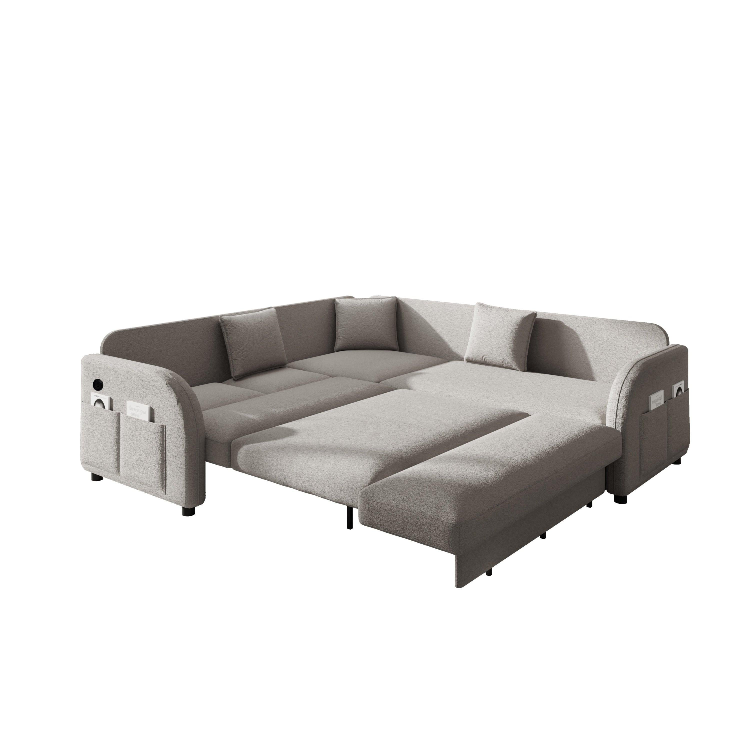 85.1' L-Shaped Sofa Bed with USB Port and Pocket.