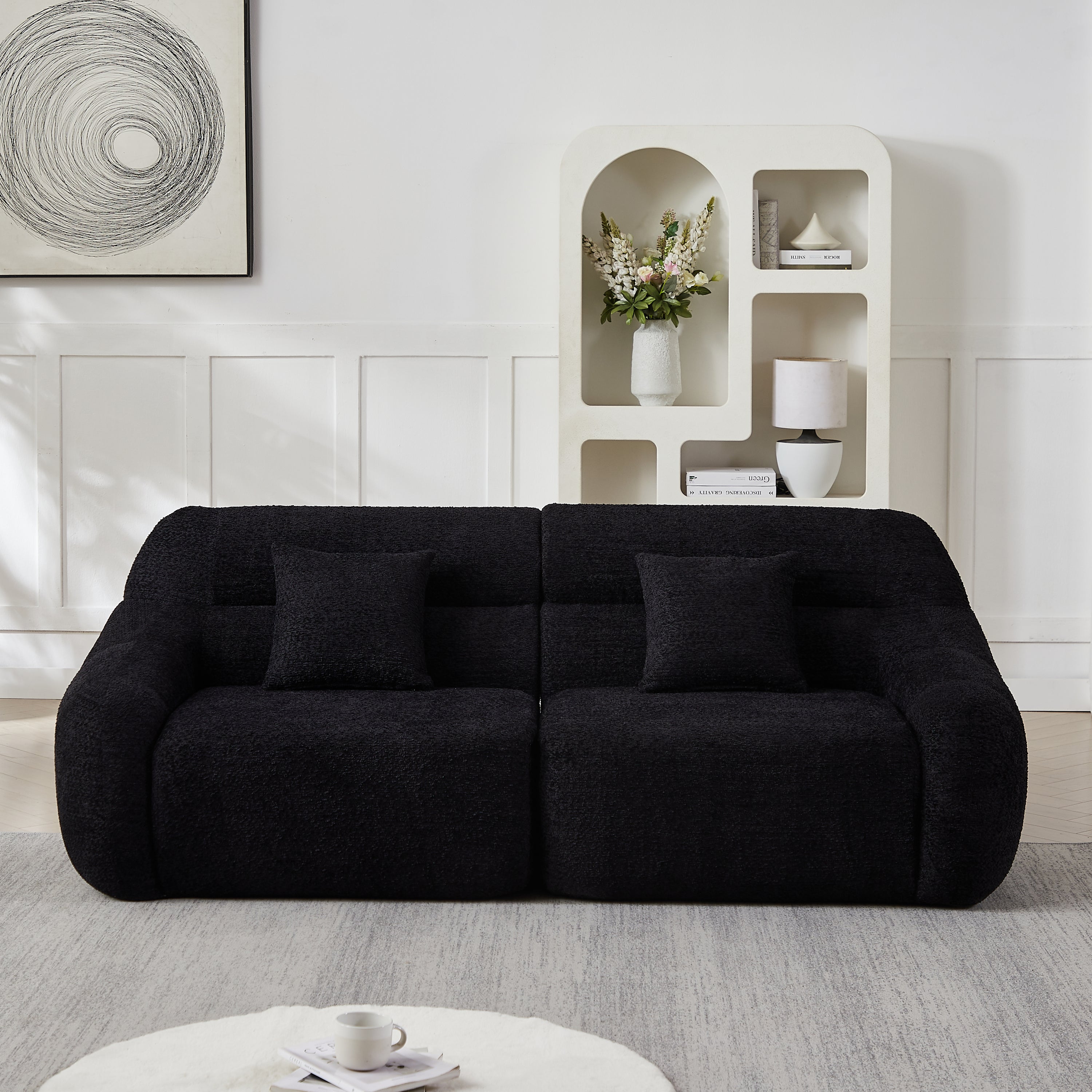 Compact 2-seater configuration of Luxury Chenille Black Modular Sofa, perfect for small spaces or accent seating in modern homes.