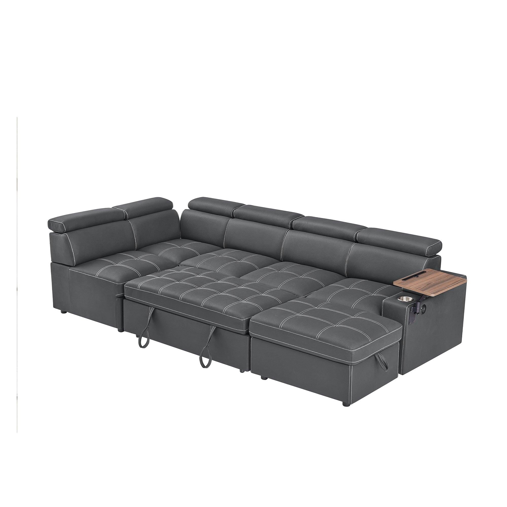 Grey Sectional Sofa with Storage Ottoman for Comfort.