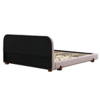 Pink Velvet Bed Frame with Brown Wood Legs - King Size.