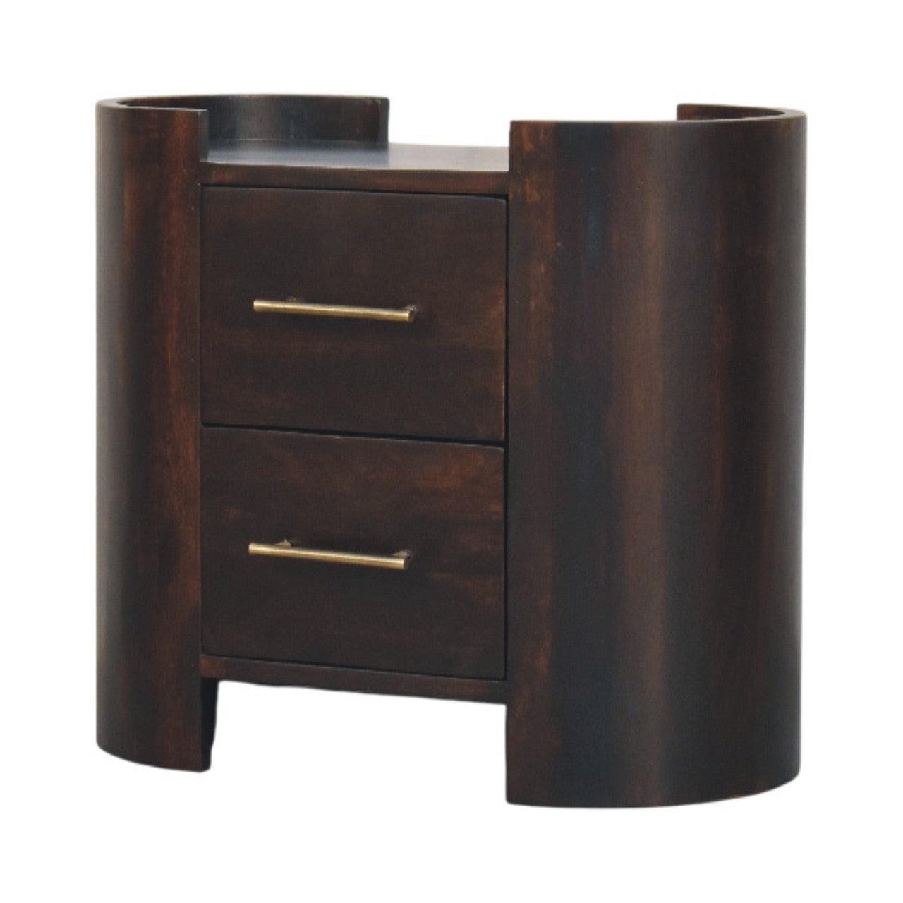 Artisan Solid Wood Velvet Mocha Bedside Table.