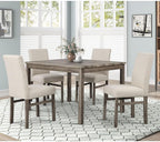 48-Inch Transitional Oak Dining Set with 4 Upholstered Side Chairs