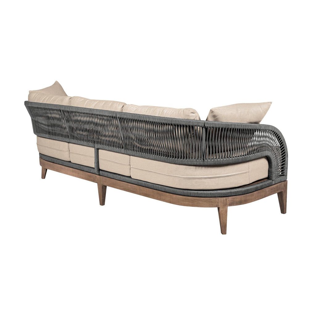 Outdoor Patio Sofa in Weathered Eucalyptus Wood.
