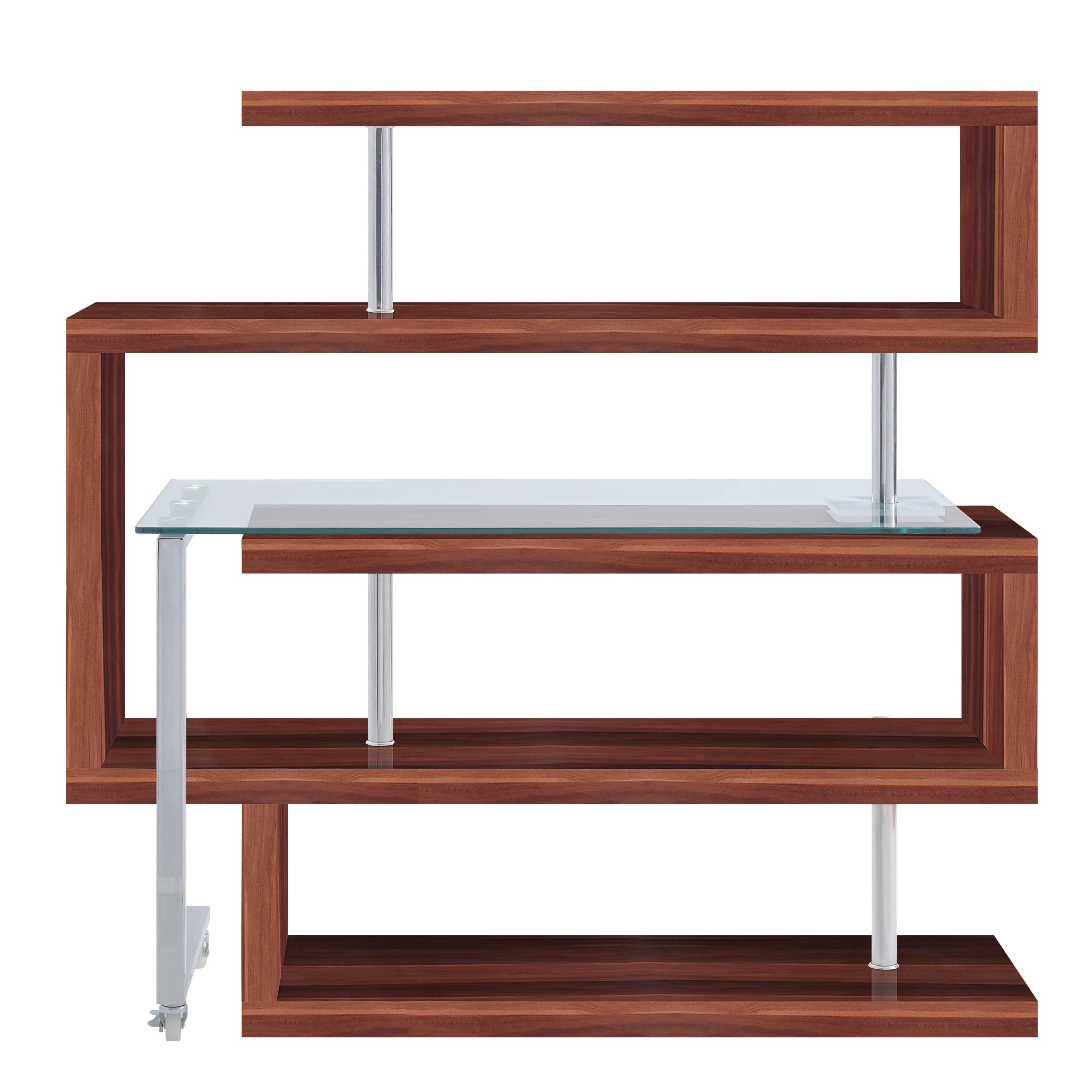 Buck Walnut Writing Desk with Clear Glass Top and 360 Swivel Shelf