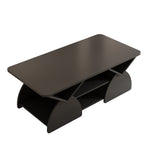 Modern engineered wood coffee table with geometric base and built-in storage, ideal for stylish living rooms or office spaces.