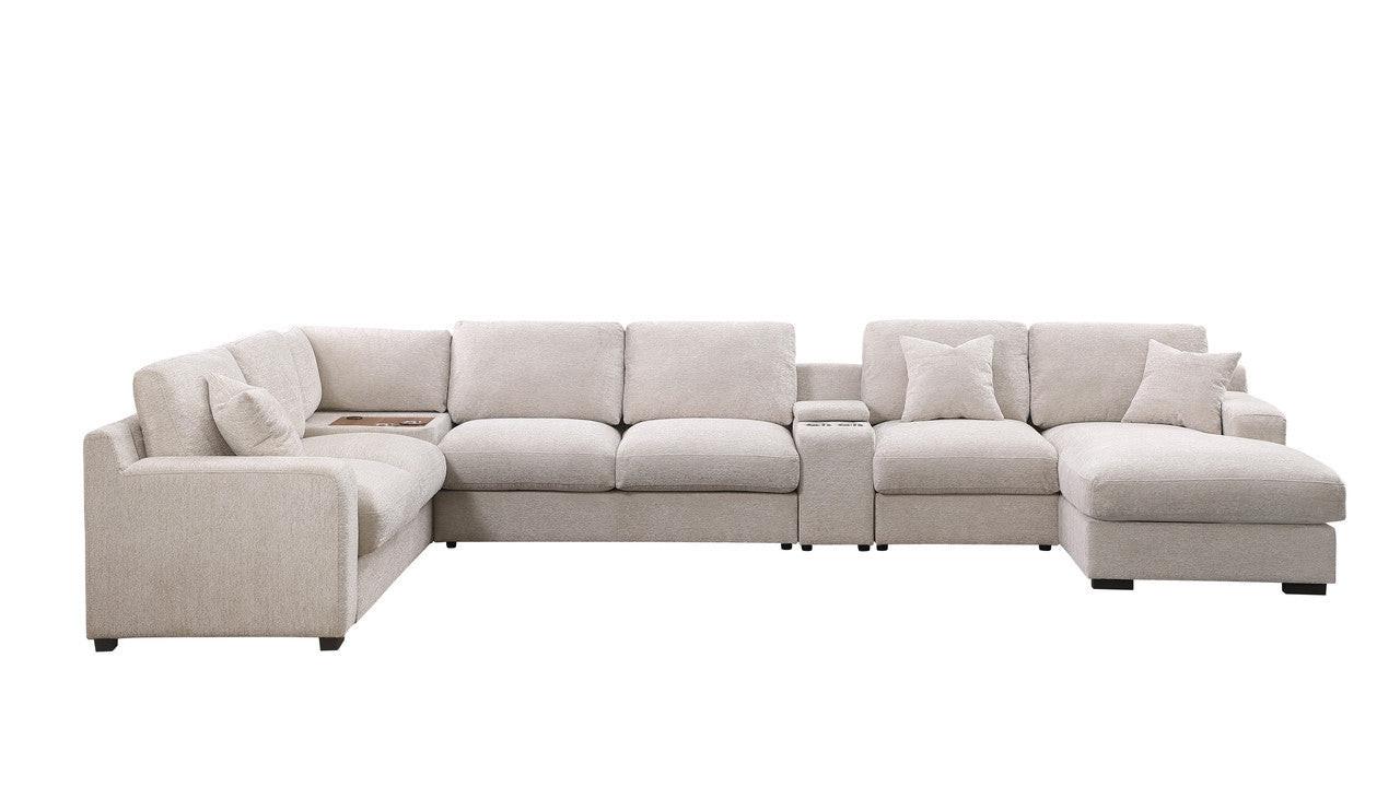 Chiara 141.5'W Beige Chenille Sectional Sofa with Chaise.
