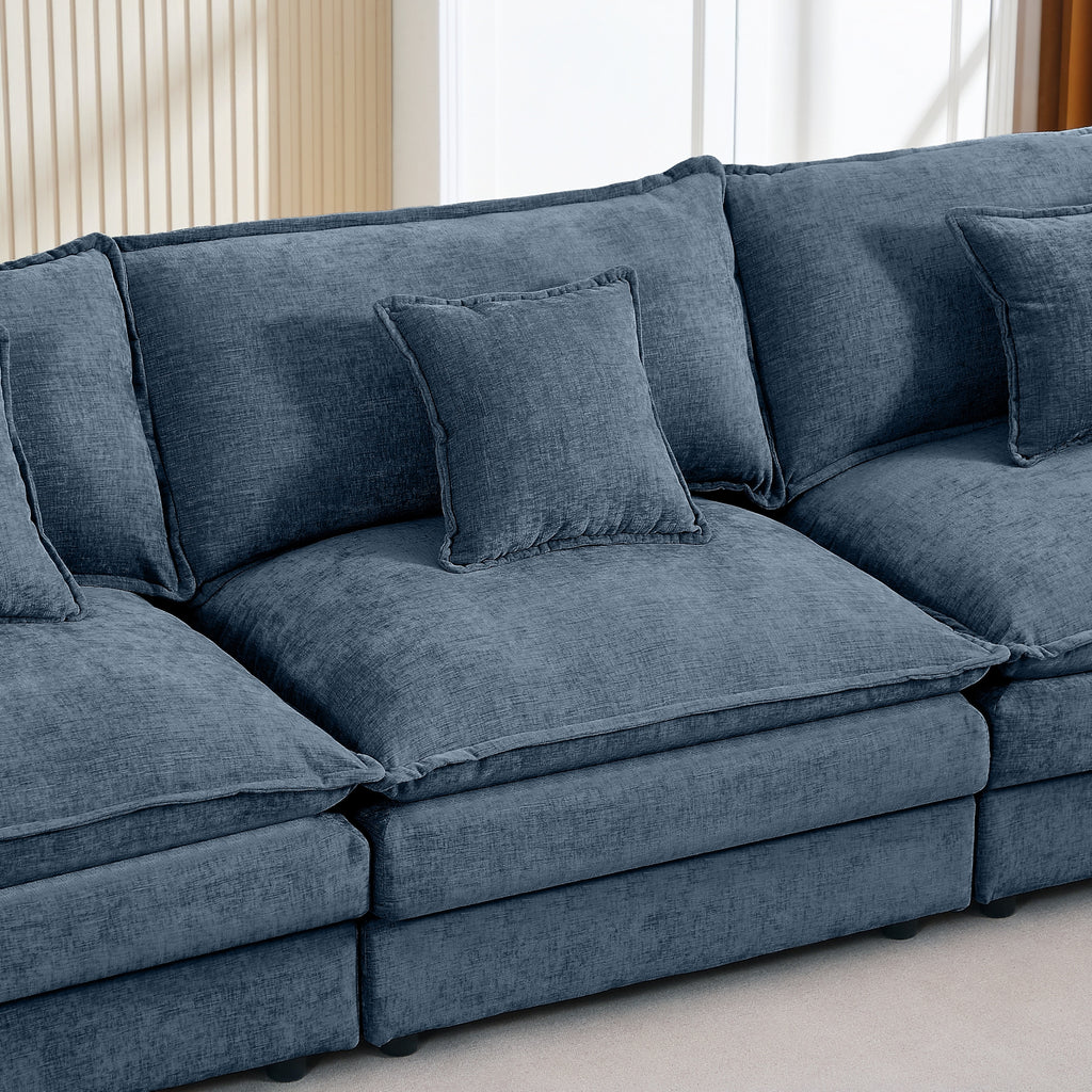 Modern Modular Sectional Sofa, 102 Inch L-Shaped Couch with Movable Ottoman, Blue Chenille Upholstery