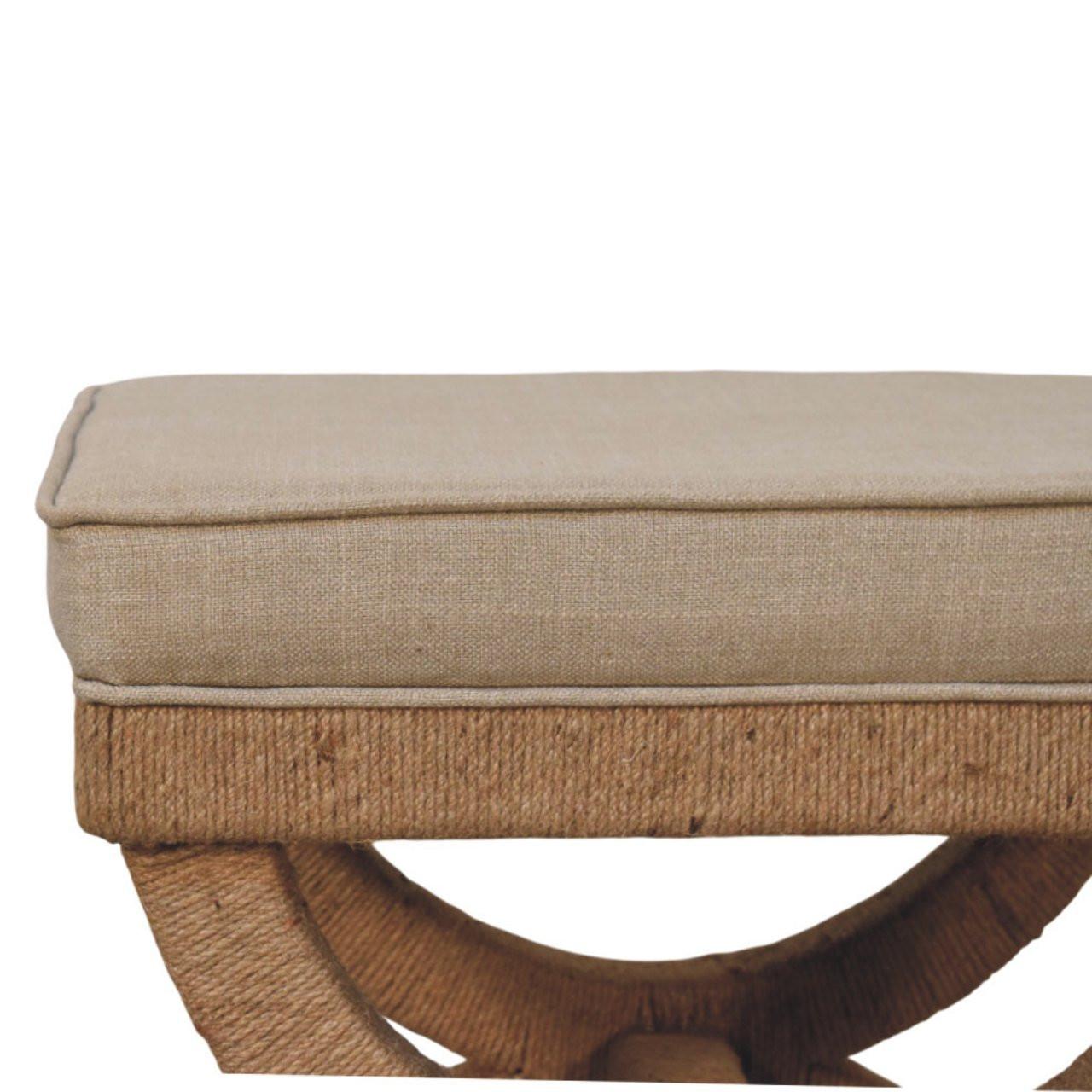 Solid Wood Bench with Rattan Arch Design.