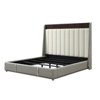 Jamonica Beige Linen Eastern King Bed with Glossy Wood Grain Headboard