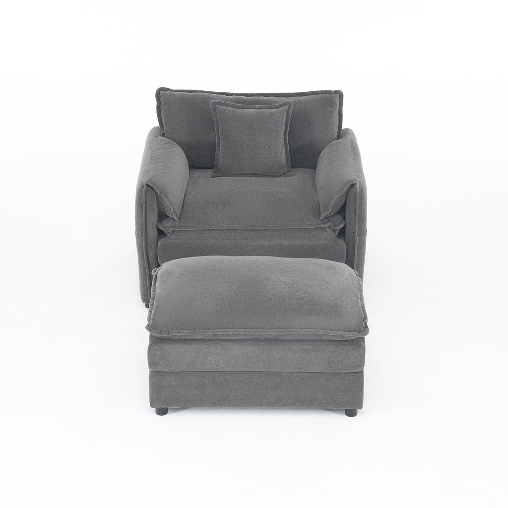 Chenille Recliner Chair with Movable Ottoman for Comfort.