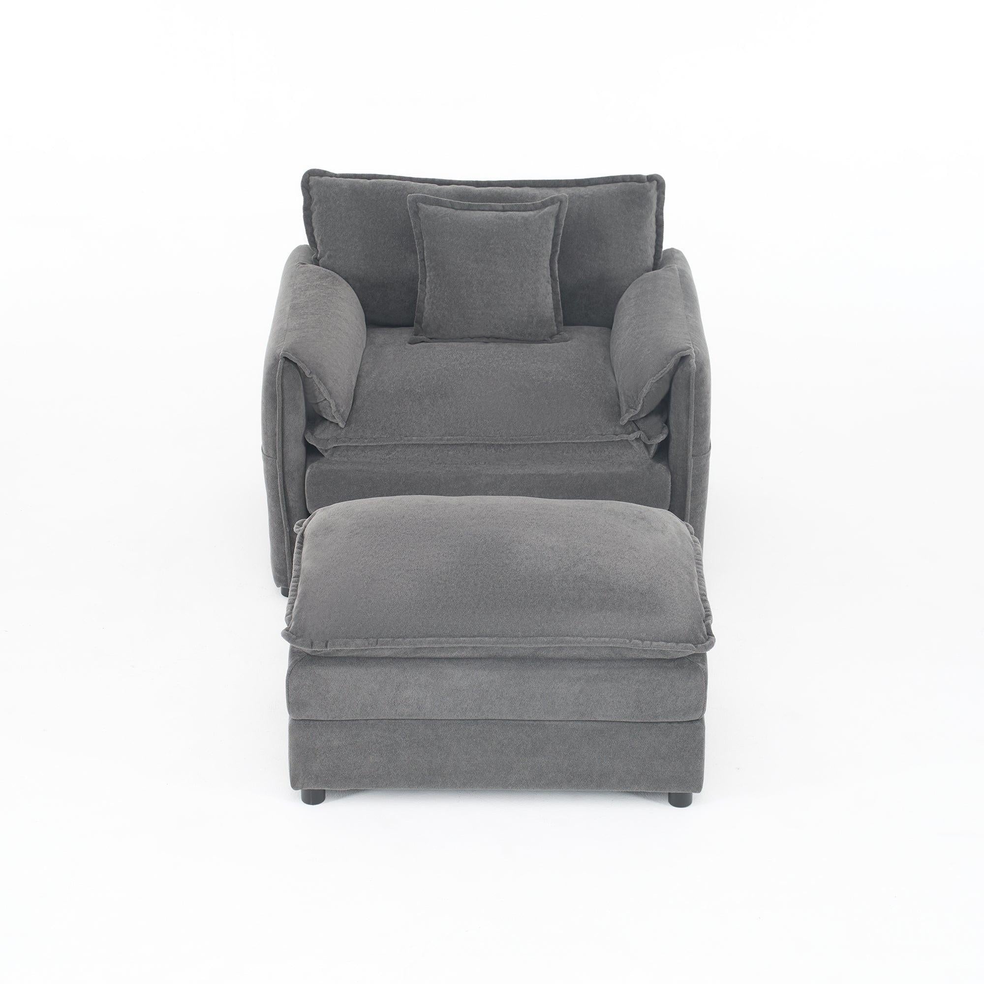 Chenille Recliner Chair with Movable Ottoman for Comfort.