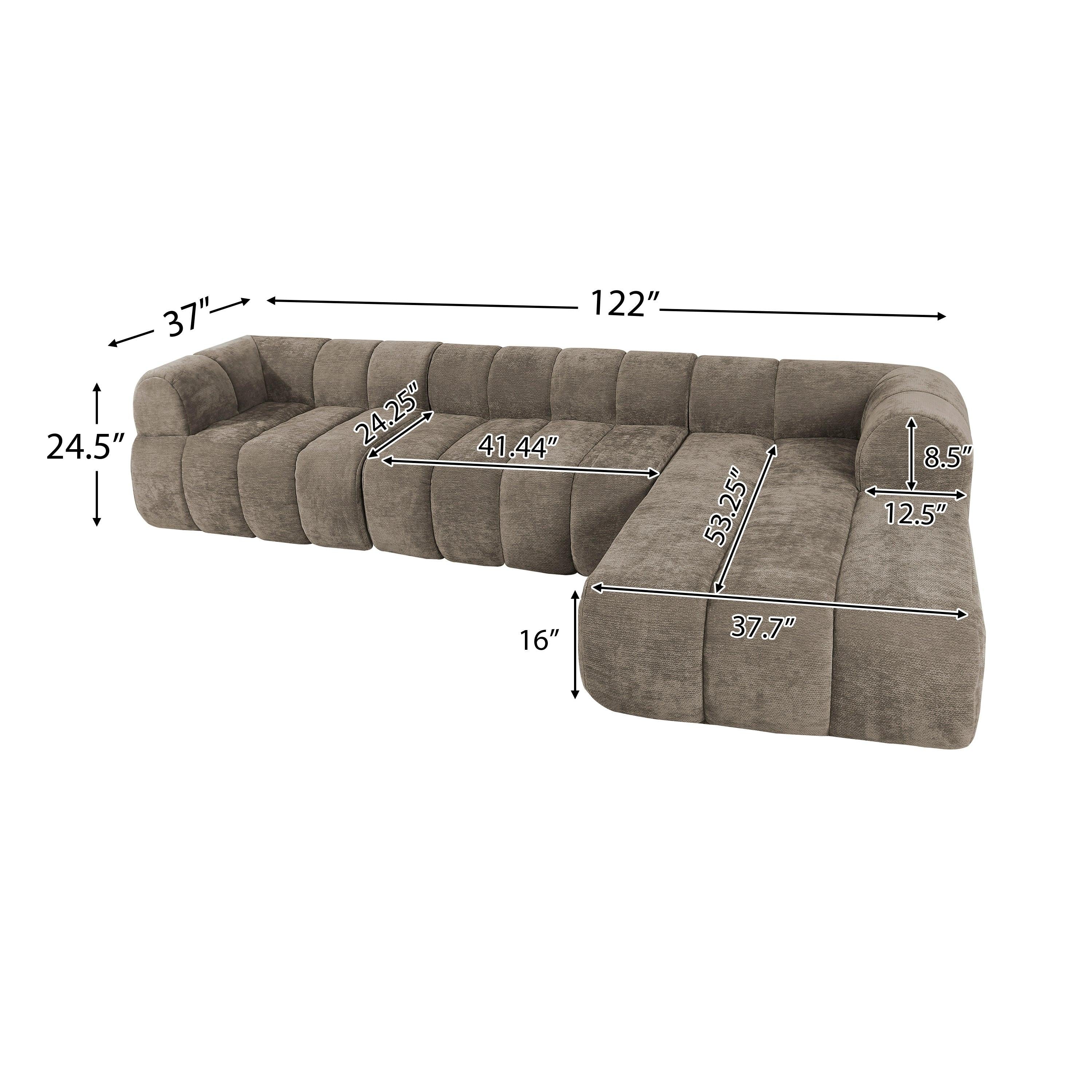 122' Modern L-Shaped Sectional Sofa with Chaise Lounge.