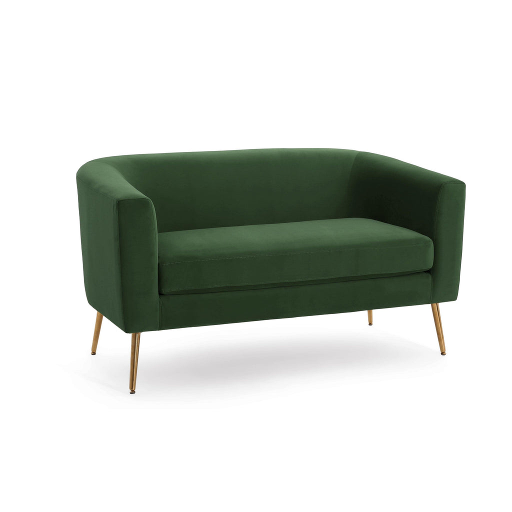 Retro Green Velvet Loveseat with Modern Design.