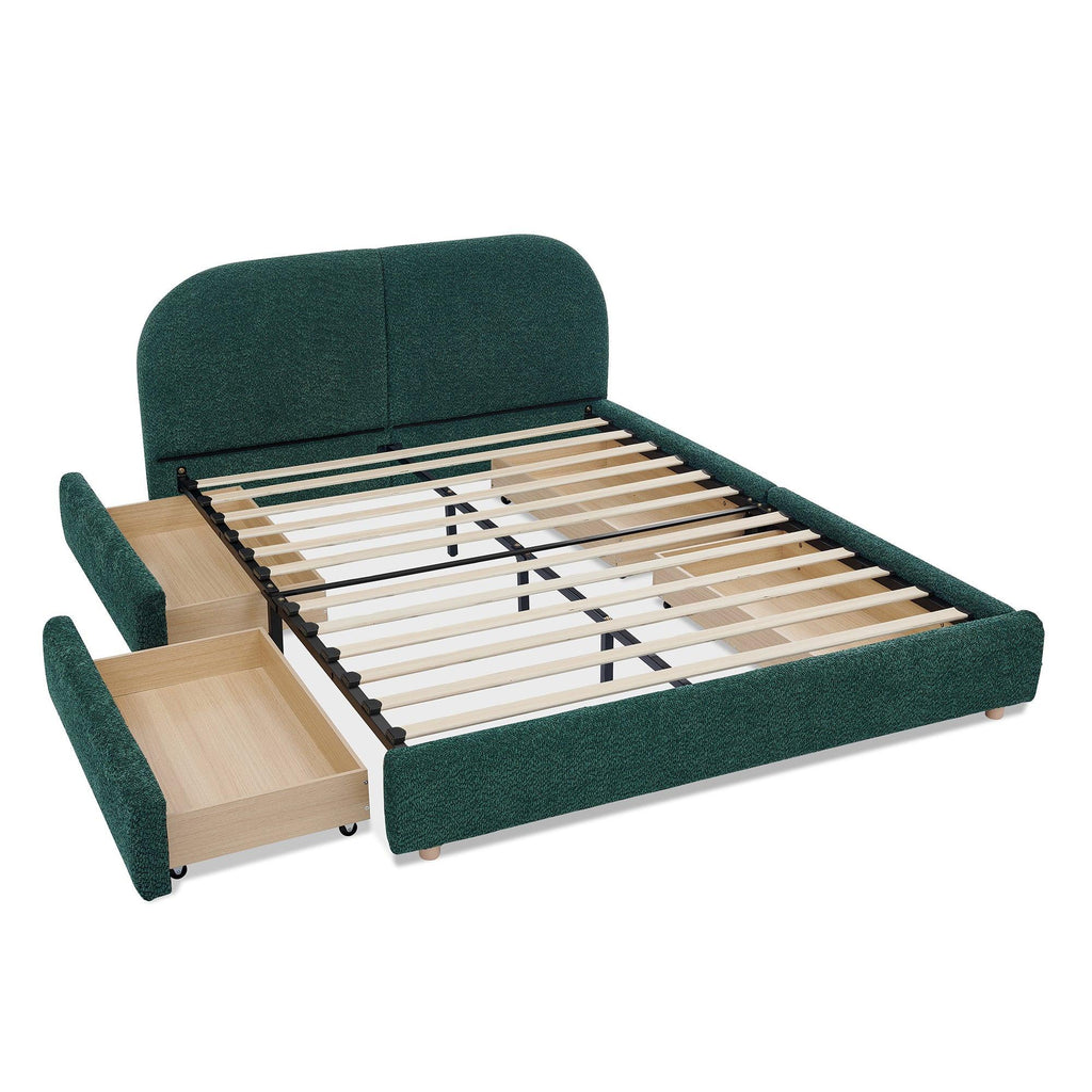 Queen Size Upholstered Bed Frame in Green.