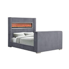 Contemporary Gray King Size Bed with TV Lift Footboard.