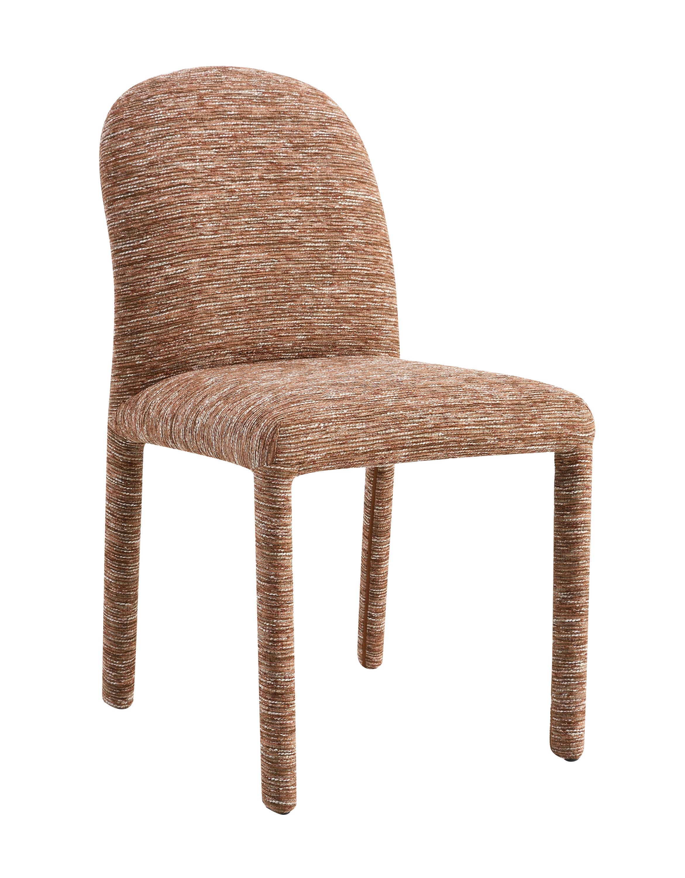 Chenille Side Chair with padded seat and curved backrest, fully upholstered in textured brown chenille for stylish and durable seating.