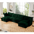 Green Corduroy U-Shape 4-Seater Sectional with Deep Seats