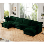 Green Corduroy U-Shape 4-Seater Sectional with Deep Seats