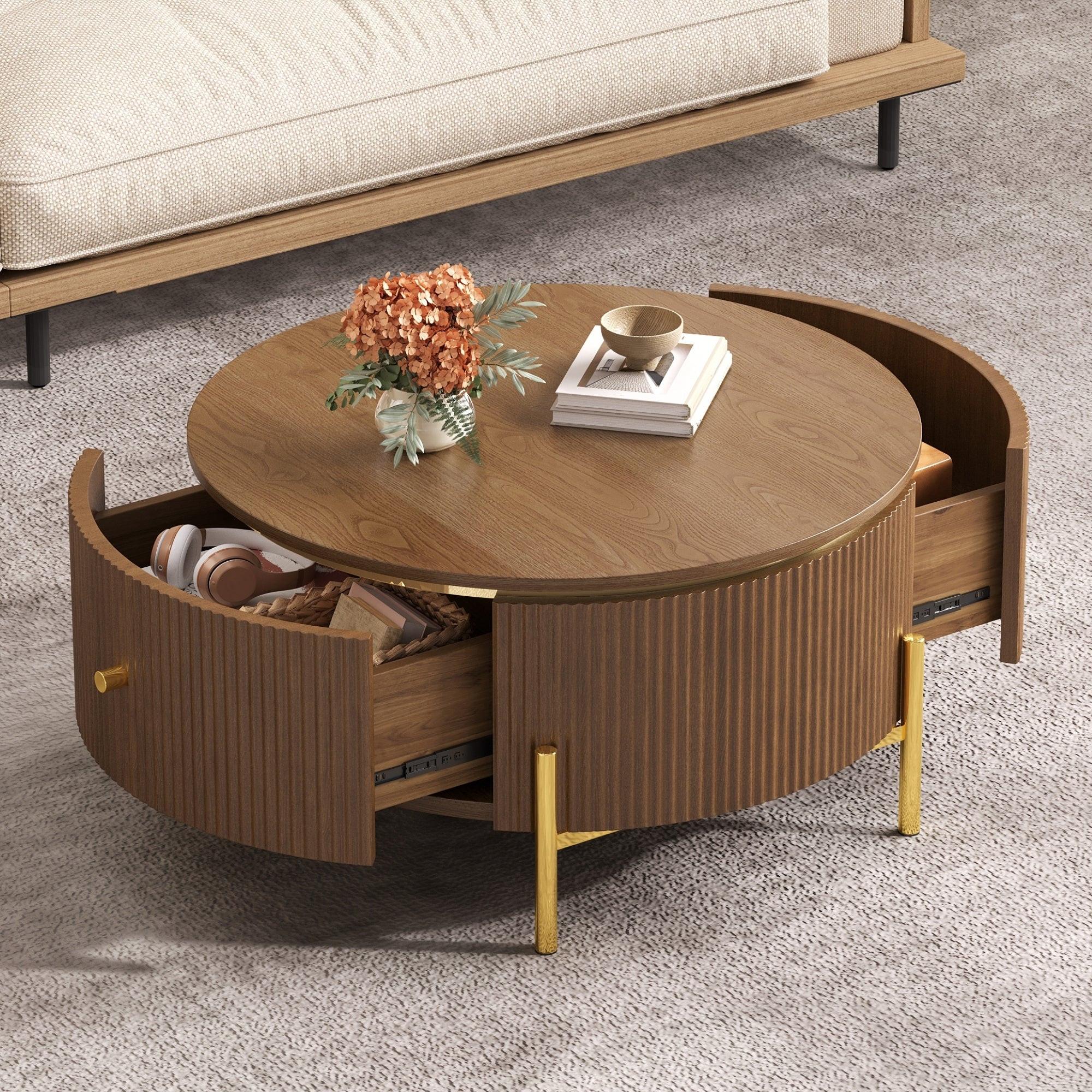 Modern Round Coffee Table with Storage Drawers.