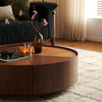 35.4-Inch Walnut Coffee Table with Circular Design.