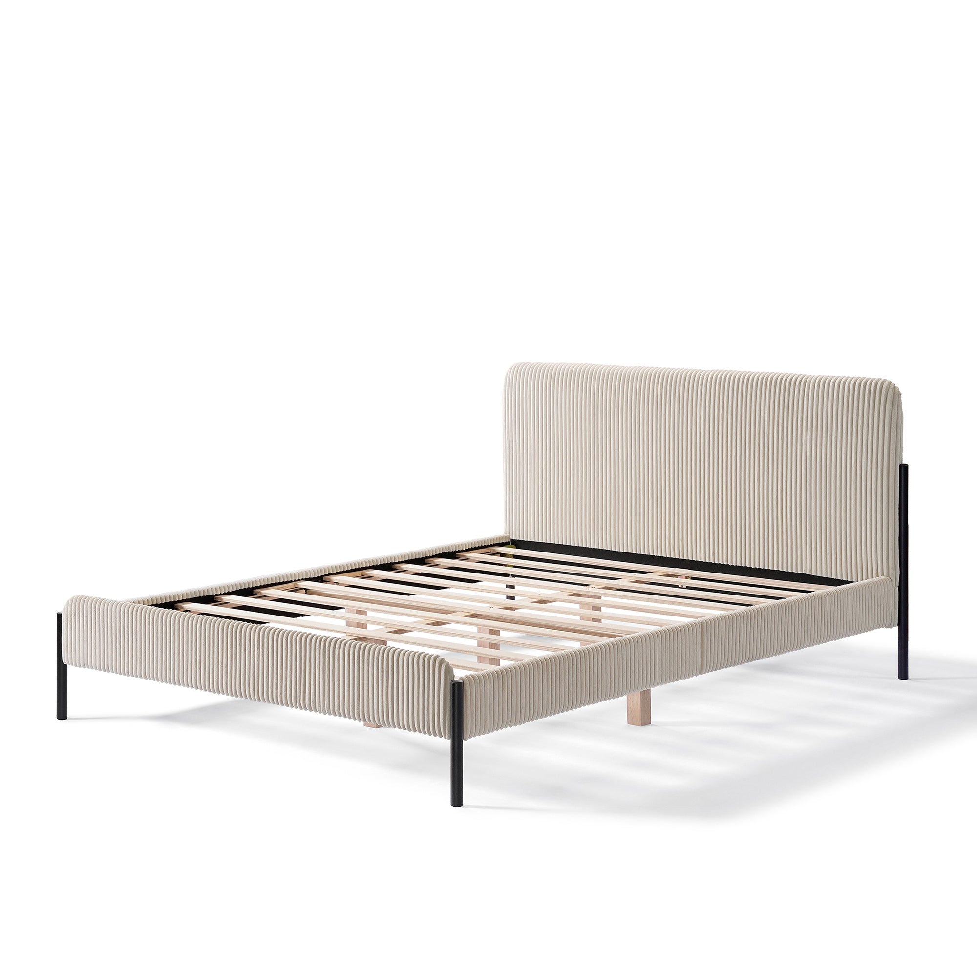 Cream Corduroy Queen Upholstered Bed With Metal Leg