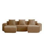 Modular Velvet Brown 3 Seat Sectional Sofa with Ottomans.