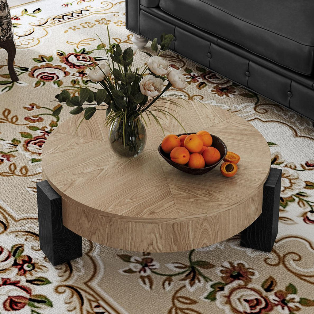33'' Round Coffee Table with Hidden Storage for Small Spaces.