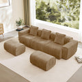 Modular Velvet Brown 3 Seat Sectional Sofa with Ottomans.