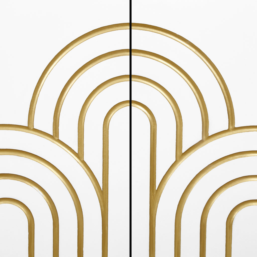 Modern Fluted Sideboard Buffet with Storage, Curve Element, 4 Doors with Adjustable Shelves, White