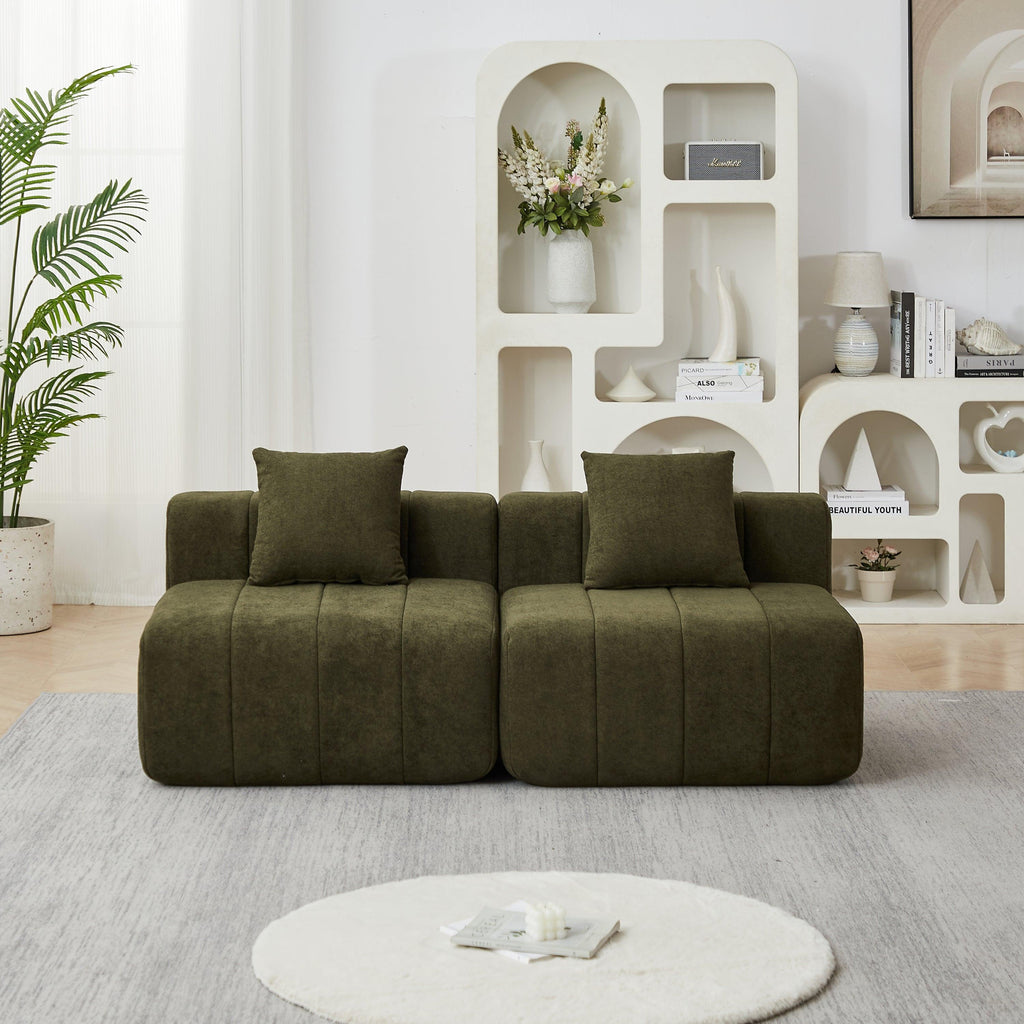 Modular Chenille Sectional Sofa with 2 Pillows.