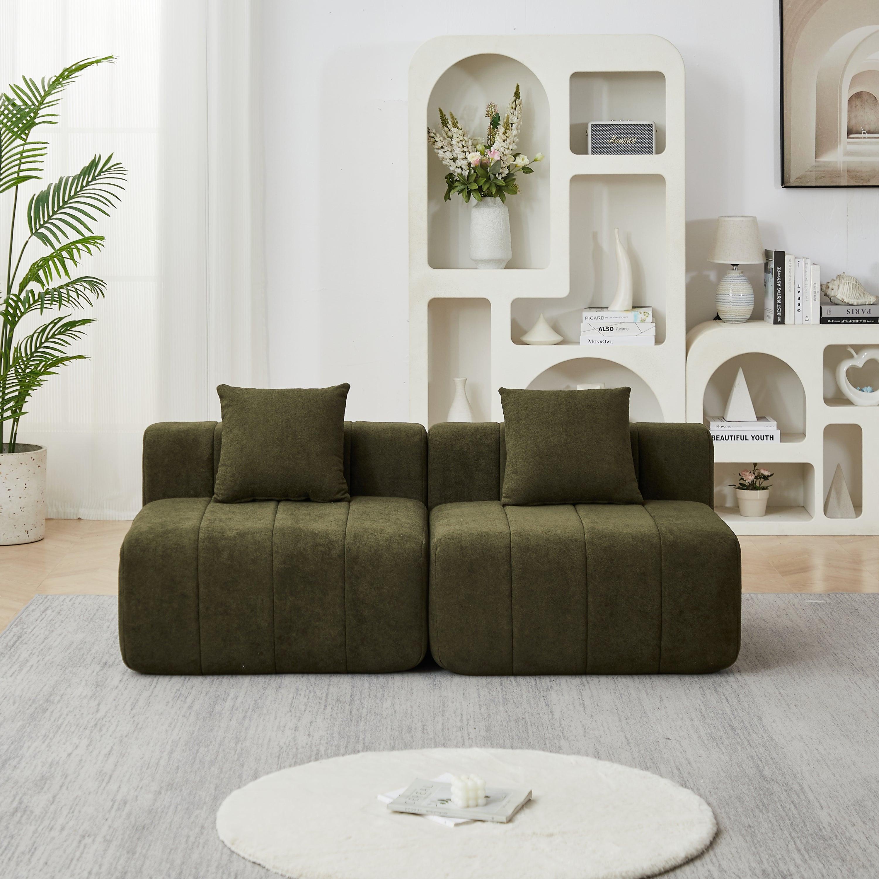 Modular Chenille Sectional Sofa with 2 Pillows.