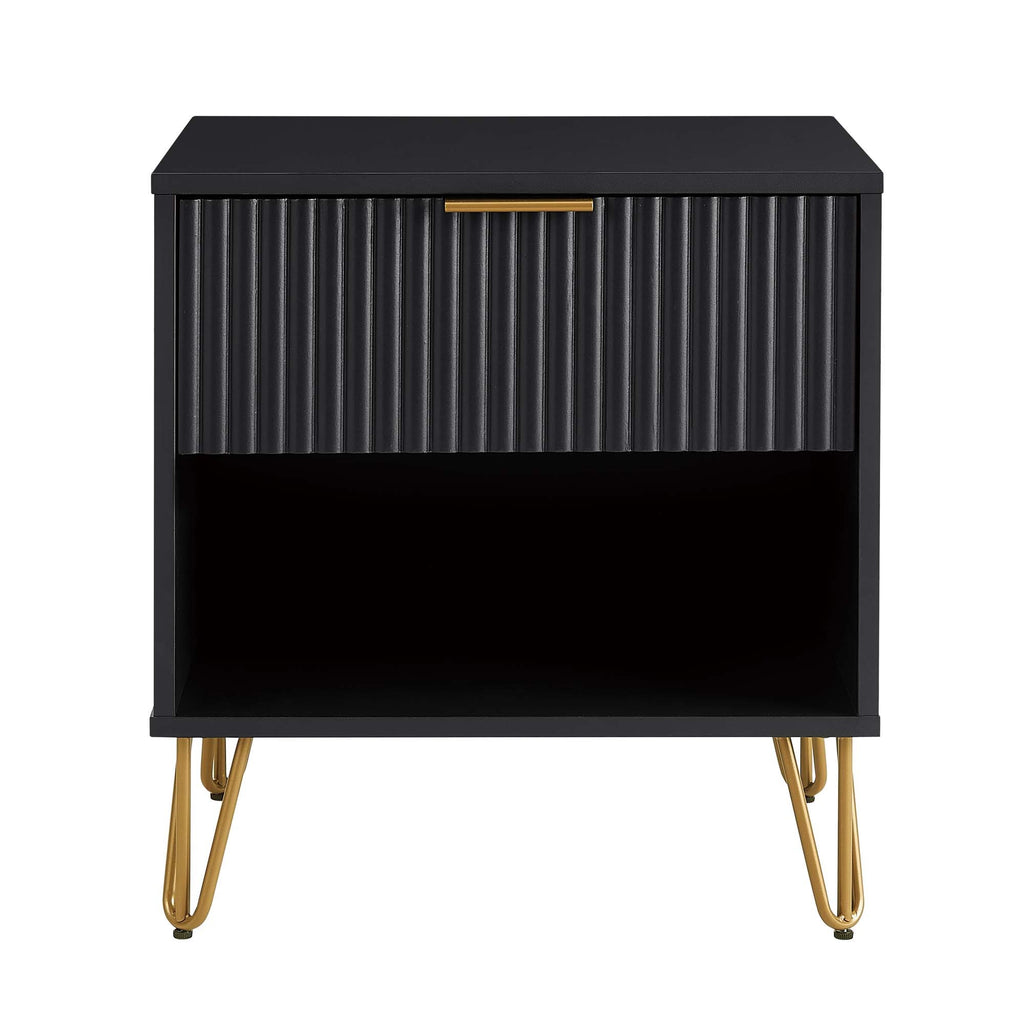 Dumbo 20' Fluted Nightstand in Black (1-Drawer)