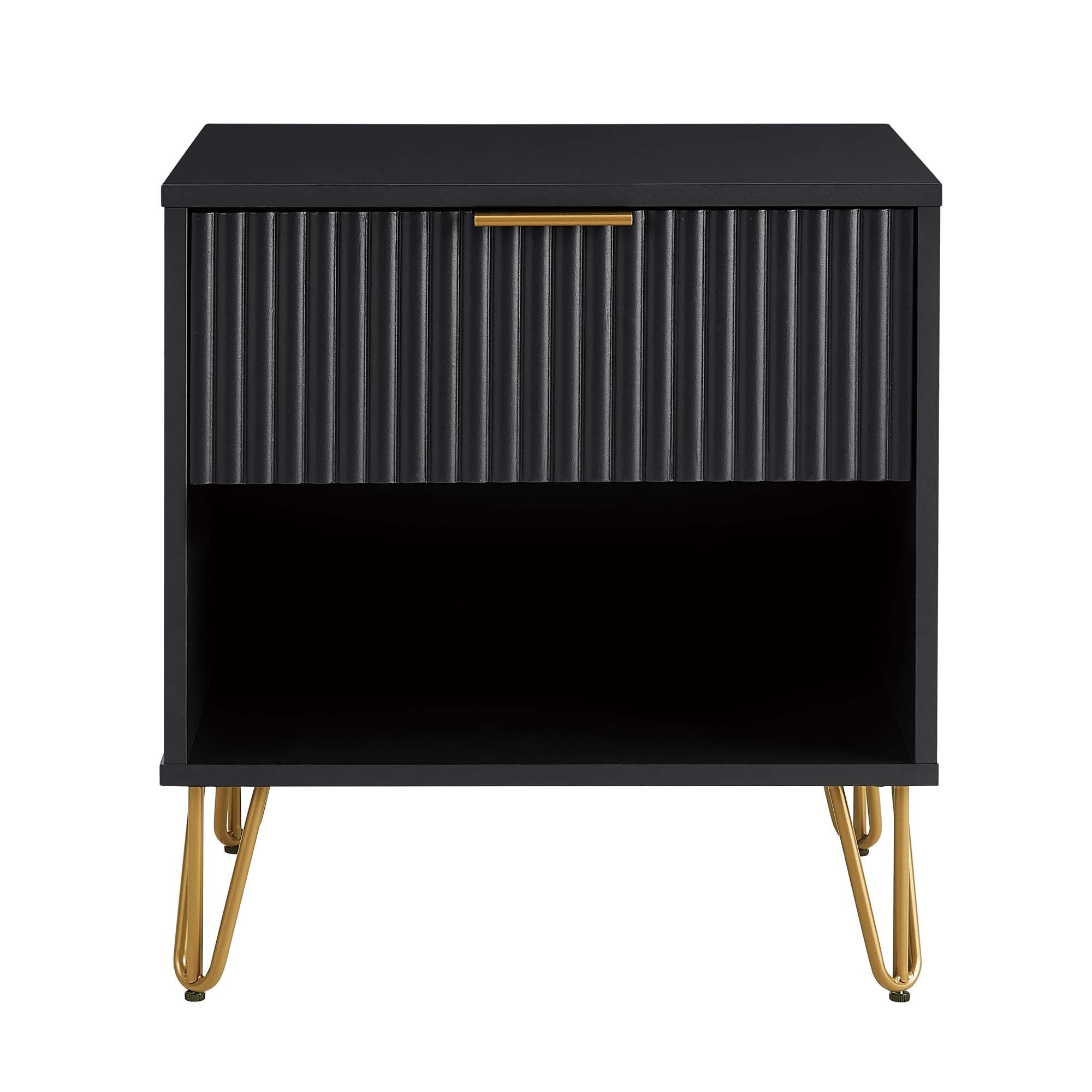 Dumbo 20' Fluted Nightstand in Black (1-Drawer)