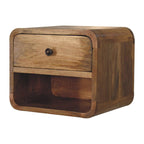 Solid Wood Mini Oak-ish Floating Open Bedside, 1-Drawer.