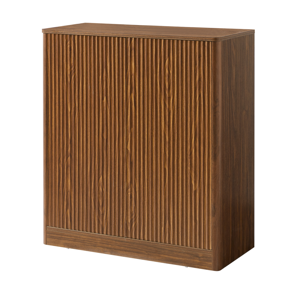 Walnut 31.5-inch Sideboard Cabinet with Curved Design.