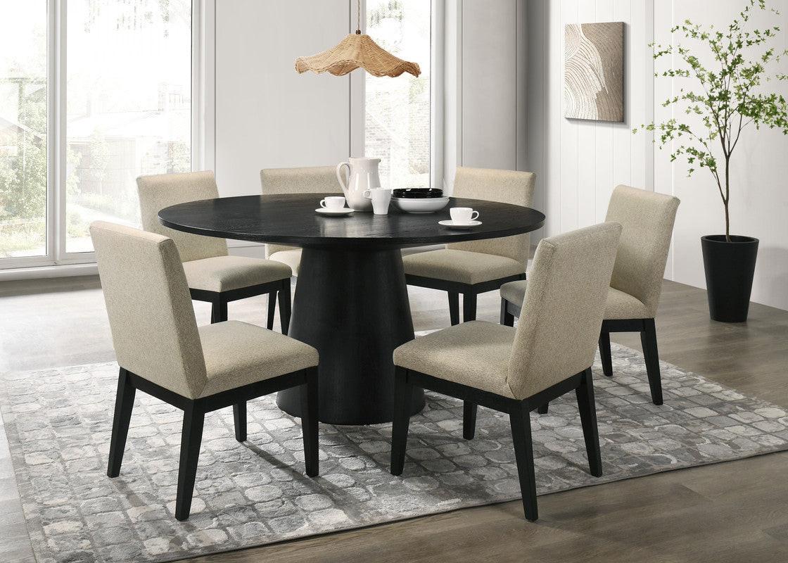 Jacopo Ebony Black Round Dining Table Set with Chairs.