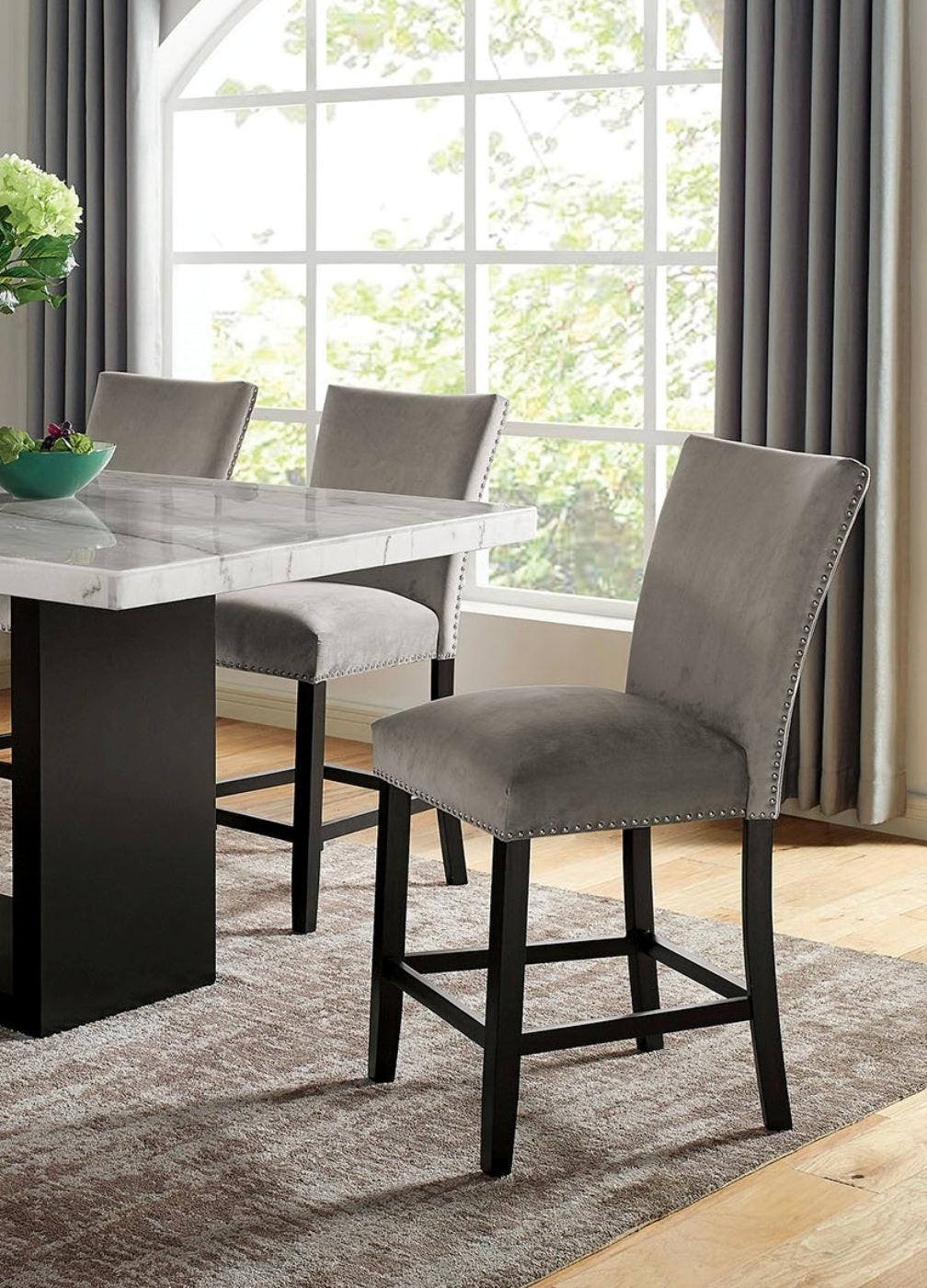 7pc Marble Top Dining Table Set with 6 High Chairs.