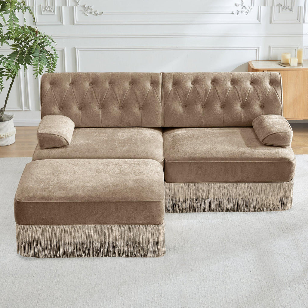 Modular Velvet Chesterfield Sofa with Tassel Skirt.
