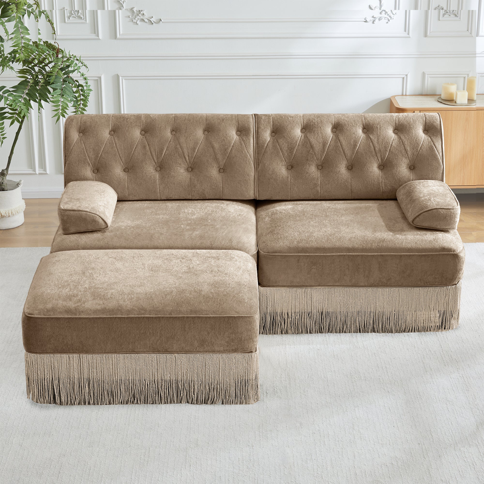 Modular Velvet Chesterfield Sofa with Tassel Skirt