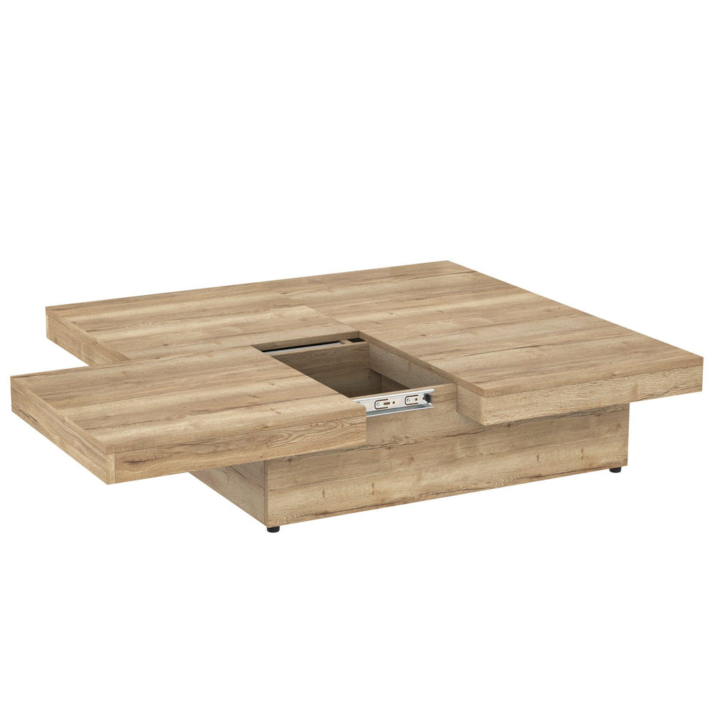Sliding Top Coffee Table with Storage in Natural Wood Grain.