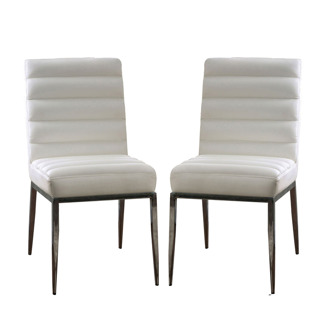 Leatherette and Metal Side Chairs in White and Chrome, Set of 2