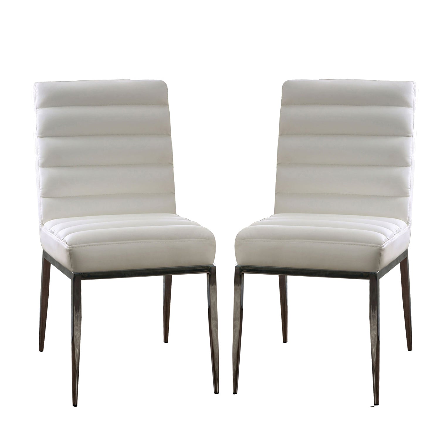 Leatherette and Metal Side Chairs in White and Chrome, Set of 2
