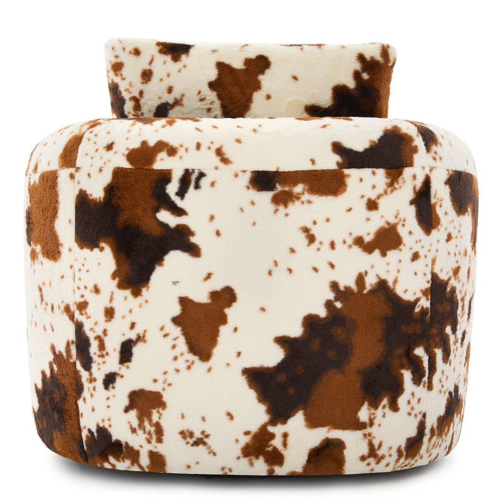 Modern 360° Swivel Accent Barrel Chair with Dual-Layer Cushion in Beige & Brown Faux Fur, 36.6' Round Seating for Living Room, Bedroom, Office, or Hotel.