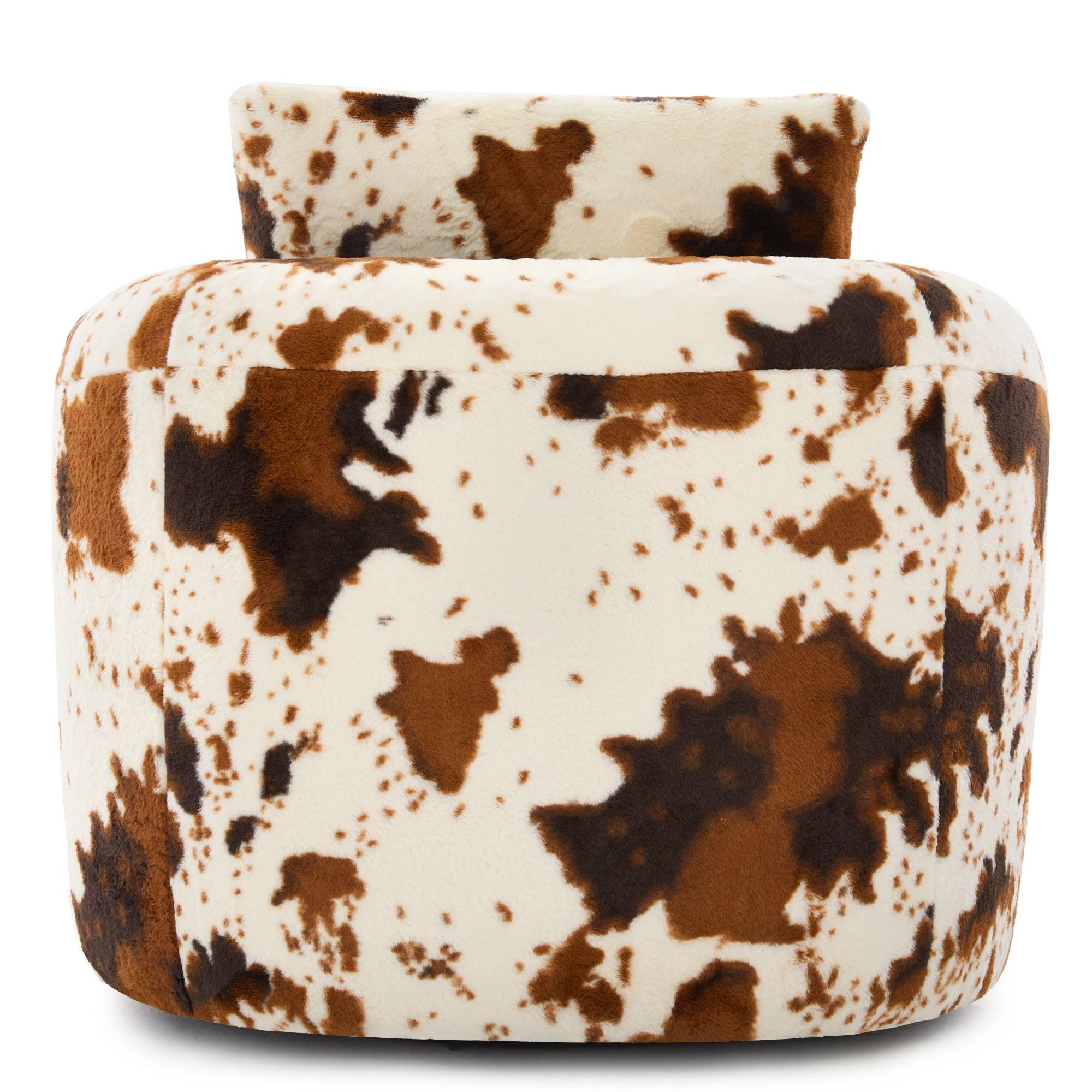 Modern 360° Swivel Accent Barrel Chair with Dual-Layer Cushion in Beige & Brown Faux Fur, 36.6' Round Seating for Living Room, Bedroom, Office, or Hotel.