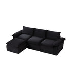 Black modular corduroy sofa with cloud-like cushions and chaise, shown isolated on white. Ideal for modern living spaces and flexible layouts.