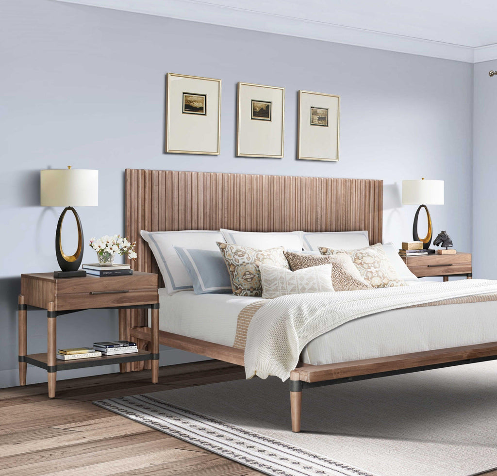 Walnut Finish Nightstand with Drawer and Shelf.