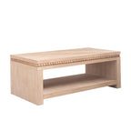 Modern Wood Coffee Table with Beaded Trim – 47 Rectangular Coffee Table with Open Storage Shelf, Light Natural Finish – Farmhouse & Coastal Living Room Furniture.