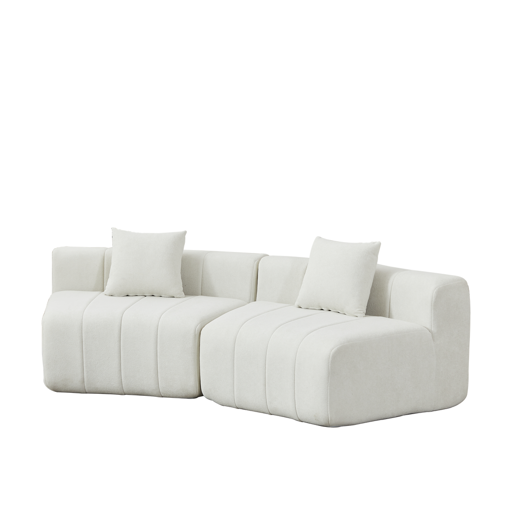 Chenille Curved Sectional Sofa with 2 Pillows.